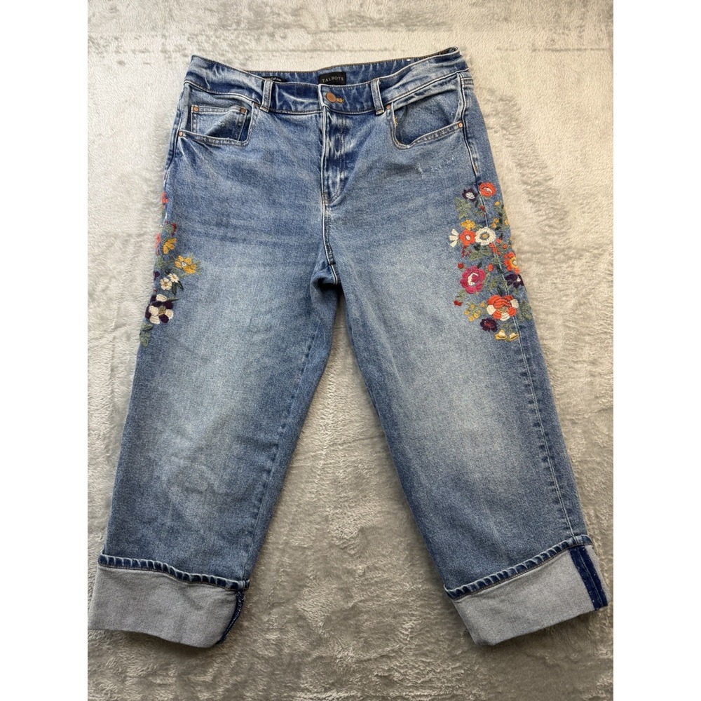 Talbots 12p Straight Ankle Cuff Flower Embroidered Women's Jeans Sloane Wash